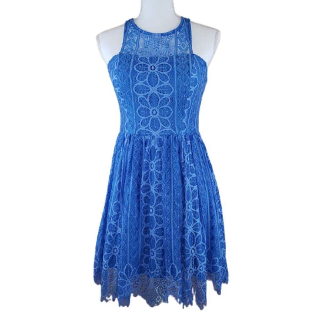 Dear Moon Blue Lace Fit & Flare Formal Prom Dress Size 7